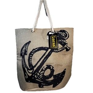 NEW Lucas Oversized Large Tote Bag Jute‎ Lightweight Beach Bag Nautical Anchor
